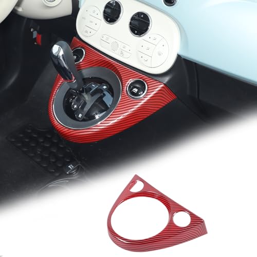 Gear Shift Frame Cover Trim Compatible with Fiat 500 2011-2023 ABS Control Gear Box Shift Knob Panel Frame Cover Sticker Decorative Accessories (Red Carbon Fiber) - color: Red Carbon Fiber