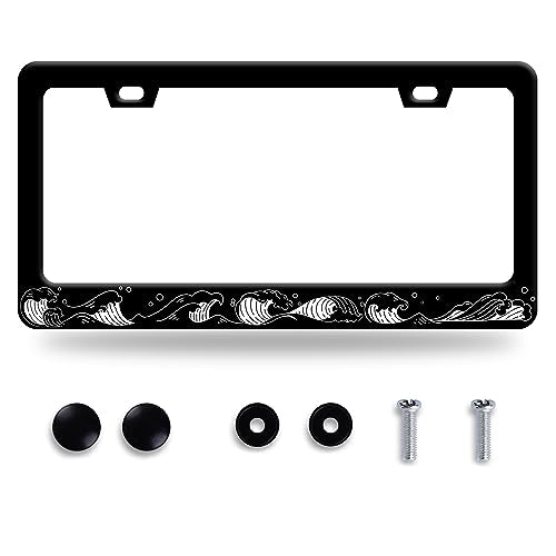 Ocean Waves License Plate Frame The Waves License Plate Stainless Steel Auto Parts Colorful License Plate Decorative with Screws Size 12.3" x 6.3" Men Women - color: Ocean waves