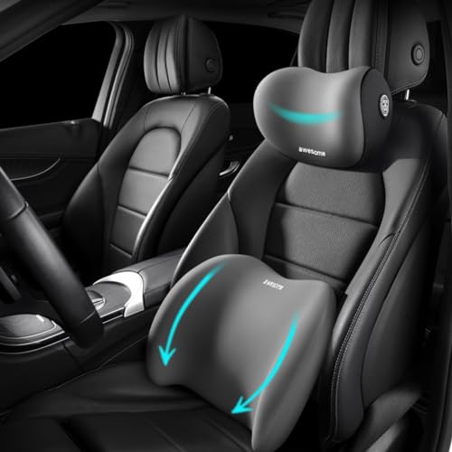 Car Lumbar Support Pillow and Car Neck Pillow Kit, Ergonomic Car Seat Headrest & Lumbar Cushion with Adjustable Strap for Neck Back Pain Relief, for Office Chair/Truck/Wheelchair (Gray) - color: Gray