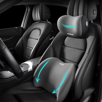 Car Lumbar Support Pillow and Car Neck Pillow Kit, Ergonomic Car Seat Headrest & Lumbar Cushion with Adjustable Strap for Neck Back Pain Relief, for Office Chair/Truck/Wheelchair (Gray) - color: Gray