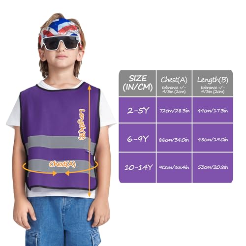 A-SAFETY kids High Vis Reflective construction Safety vest - color: Purple, size: 2-5Year