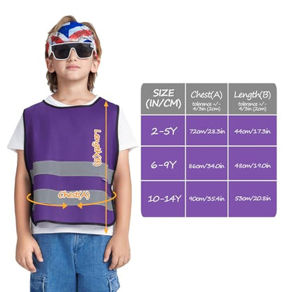 A-SAFETY kids High Vis Reflective construction Safety vest - color: Purple, size: 2-5Year