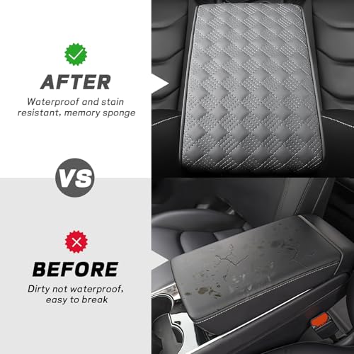 Car Armrest Cushion, 12.2"×8.3" Leather Auto Memory Foam Center Console Pad with Storage Pocket, Waterproof & Anti-Scratch Elbow Pillow Armrest Seat Box Protector, Universal Fit (Gray) - color: Gray