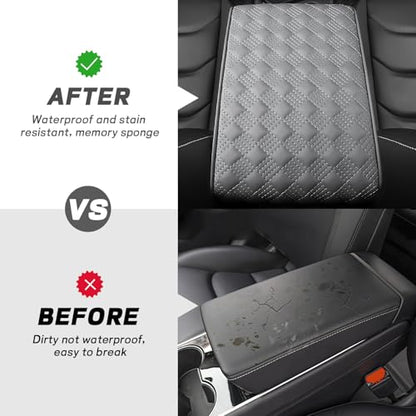 Car Armrest Cushion, 12.2"×8.3" Leather Auto Memory Foam Center Console Pad with Storage Pocket, Waterproof & Anti-Scratch Elbow Pillow Armrest Seat Box Protector, Universal Fit (Gray) - color: Gray