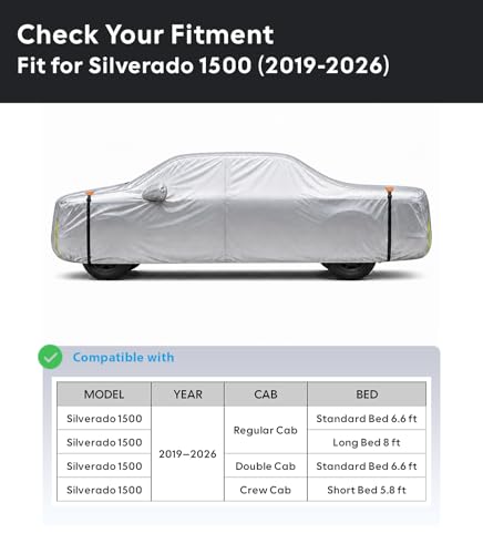 Wigoo Chevrolet Silverado 1500 Truck Car Cover Accessories 2019-2026, Custom Fit Waterproof All Weather Outdoor Full Pickup Cover, Windproof UV Rain Snow Dust Protection, Door Zipper, Breathable Desig - size: for Chevrolet Silverado 1500 (2019-2026)