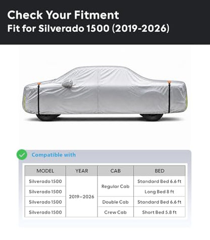Wigoo Chevrolet Silverado 1500 Truck Car Cover Accessories 2019-2026, Custom Fit Waterproof All Weather Outdoor Full Pickup Cover, Windproof UV Rain Snow Dust Protection, Door Zipper, Breathable Desig - size: for Chevrolet Silverado 1500 (2019-2026)
