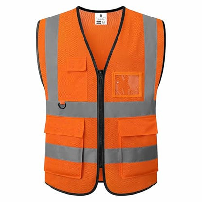 caparazon Unisex High-Visibility Reflective Safety Vest with Zippered Pockets - ANSI/ISEA Certified for Enhanced Work Safety - color: Orange