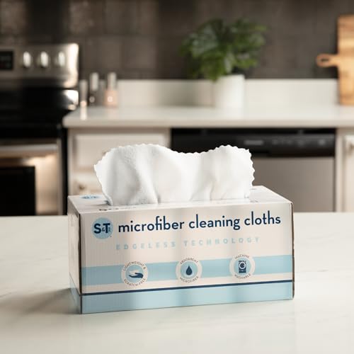 S&T INC. 50 Pack Microfiber Cleaning Cloth with Box, Bulk Towels for Home, Reusable Microfiber Towels for Cars, Cleaning Rags, White, 190gsm, 11.8 Inches x 11.8 Inches, 50 Count - color: White
