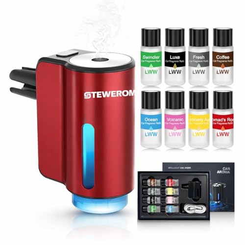 Car Air Freshener - Smart Adjustable 3-Speed Intensity, Rechargeable Humidifier Car Essential Oil Diffuser - Comes with 8 Bottles of 10ml Perfume (Red) - color: Red