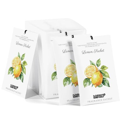 MYARO 12 Packs Lemon Scented Sachets for Drawer Closet Bathroom Odor Eliminator - Fresh Home Fragrance Car Air Frehener - color: Lemon