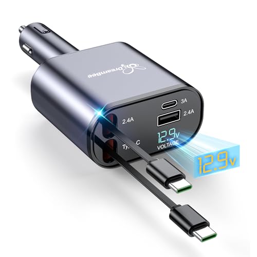 DreamBee Retractable Car Charger,66W Super Fast USB Car Phone Charger,Dual TypeC Retractable Cables Gifts for Men Women Car Truck Accessories for Samsung Galaxy S23+/S23,iPhone 17/16/15/ Pro Max, iPad - color: Gray, size: Dual TypeC Cords