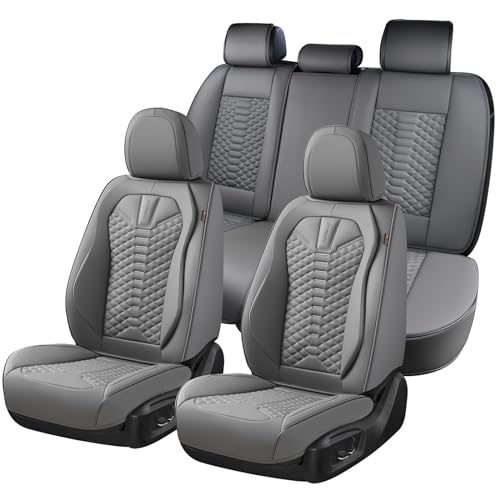 Coverado Car Seat Covers Full Set, Nappa Leather Seat Covers for Cars, 5 Seats Universal Waterproof Seat Covers, Front and Back Car Seat Protector, Automotive Seat Covers Fit for Most Cars, Gray - color: Gray, size: Fullset