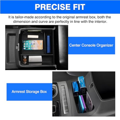 Autorder 2PCS Center Console Organizer for Kia Carnival 2022-2025 2026 Accessories Armrest Storage Box Secondary Insert Tray with Black Anti-Slip Mat（Front Tray + Armrest Organizer） - size: 2022-2026 Kia Carnival 2PCS