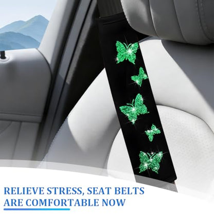 Car Seat Belt Covers, 2PCS Butterfly Soft Vehicle Seatbelt Shoulder Strap Pad Cushions, Comfortable Automotive Interir Harness Pad, Universal for SUV Automobile Truck (Green) - color: Green