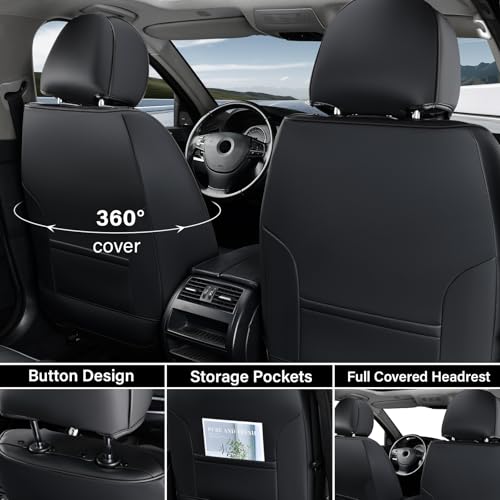 Coverado Seat Covers, Car Seat Covers Front Seats, Waterproof Nappa Leather Auto Seat Cover with Lumbar Head Pillow, Black Gray Seat Covers Carseat Cover Universal Fit for Most Cars - color: Black&Grey（Pillow）, size: Front