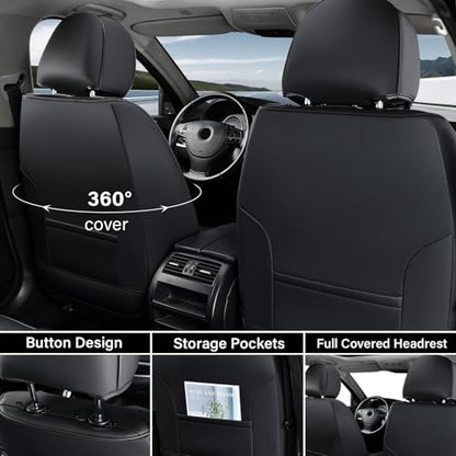 Coverado Seat Covers, Car Seat Covers Front Seats, Waterproof Nappa Leather Auto Seat Cover with Lumbar Head Pillow, Black Gray Seat Covers Carseat Cover Universal Fit for Most Cars - color: Black&Grey（Pillow）, size: Front