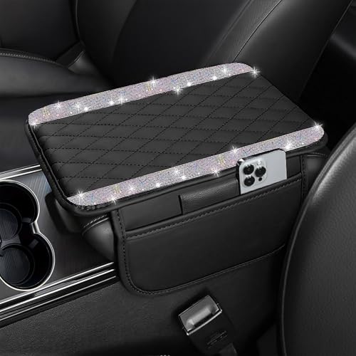 NBTEPEM Bling Car Center Console Cover, Leather Car Arm Rest Cover Cushion with 2 Storage Bags, Universal Auto Armrest Protector Storage Box, Bling Accessories Interior for Most Vehicles (Multicolor) - color: Multicolor Diamond