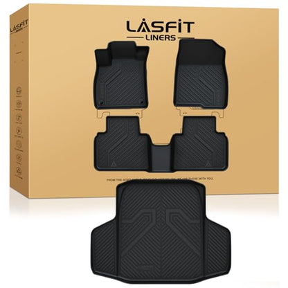 LASFIT Floor Mats & Trunk Mat for 10th Honda Accord Sedan 2018-2022 Gasoline & Hybrid, All Weather TPE Custom Fit Floor Liner, 1st & 2nd Row & Cargo Mat Full Set, Black - style: 3）For Honda Accord | 2018-2022 | Full Set