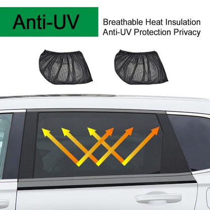 2PCS Car Window Shades, Car Window Covers, UV Protection Mesh Side Car Window Sun Shades, Automotive Window Accessories Stretchy Side Windows Car Shade Suitable for Vehicles (Rear Window)