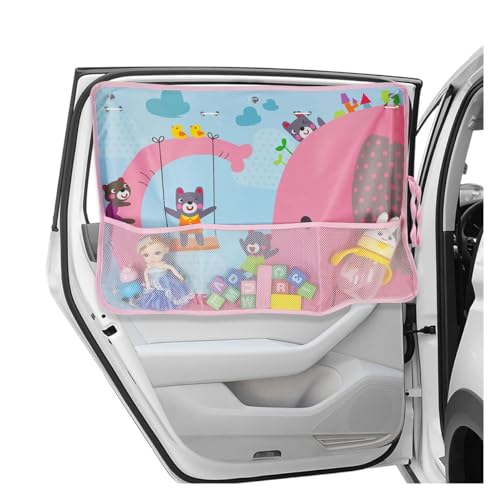 Car Window Shade for Baby, Blackout Car Window Curtain with Storage Pockets & 7 Suction Cups, Cartoon Pattern Cars Side Window Sun Shade Cover for Sun/Heat/UV Rays Protection (Pink-Elephant) - color: Pink-Elephant