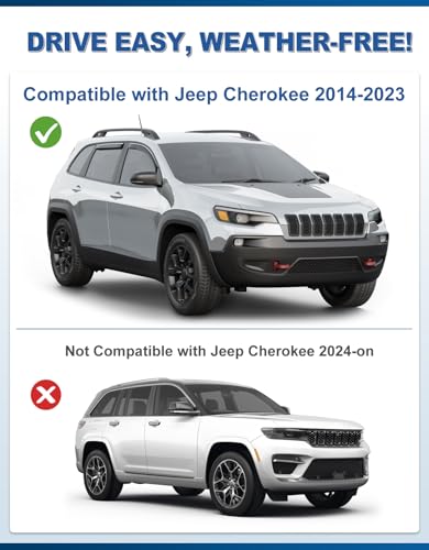 in-Channel Window Rain Guards Fit for Jeep Cherokee 2014-2023,Rain Guards Visors Vent Visors Window Deflector, Vent Shades Car Accessories -4 pcs - size: Fit for 2014-2023 Jeep Cherokee