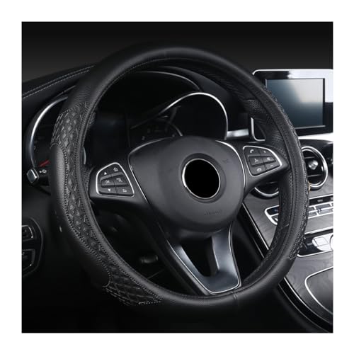 AUCELI Car Steering Wheel Cover, 14 1/2-15 inch Non-Slip Soft Breathable Leather Automotive Steering Wheel Protecteor, Vehicle Accessories for Men Women, Universal for SUV, Truck, RV（Black） - color: Black