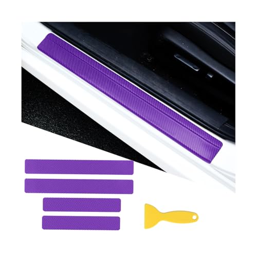 4PCS Car Door Sill Protector, 3D Carbon Fiber Vehicle Entry Edge Guard Trim, Anti-Scratch Automotive Threshold Sill Cover Strips Accessories, Universal for SUV, Sedan, Truck (Purple) - color: Purple
