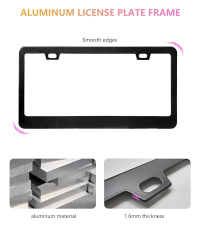 License Plate Frames - 2 Pack Matte Black Universal Aluminum Metal Car Tag Frame for Front and Rear Number Holder with Screws & Caps - style: Aluminum-Wide Frame-B