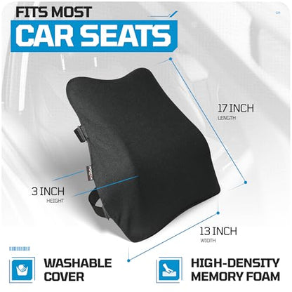 FORTEM Car Seat Cushion, Memory Foam Wedge Cushion for Driving, Car Seat Pad for Comfort, Non Slip Bottom, Adjustable Straps, Washable Cover