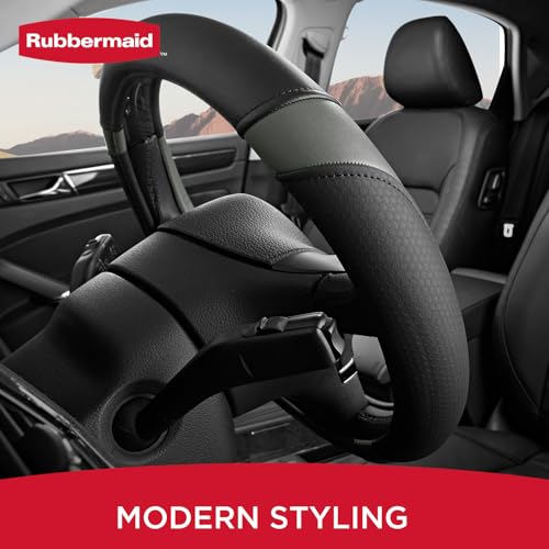 Rubbermaid Steering Wheel Cover – Universal Fit 14.5"–15" Steering Wheel Cover, Anti-Slip Grip, Breathable Leather, All-Season Protection, Interior Upgrade for Cars, Trucks, SUVs - Gray - color: Grey