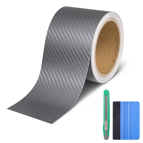 Lypumso Carbon Fiber Vinyl Tape with Tools Kits, Chrome Delete Vinyl Wrap for Blackout Car Door Edge Guard Door Sill Window Trim Protector (3D Grey, 3in x 30ft) - color: Grey, size: 3in x 30ft
