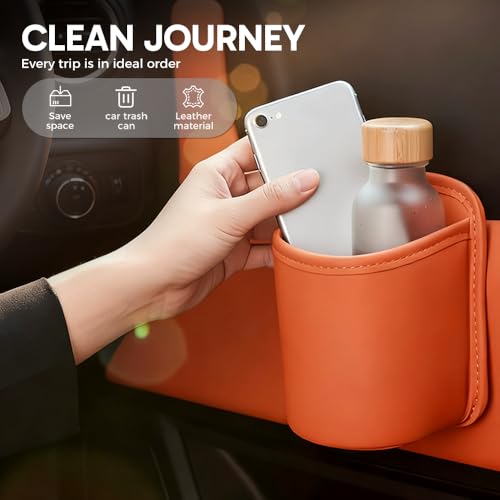 Universal Leather Car Door Cup Holder Trash Can, Leakproof Car Trash Bin,Multifunctional Back Seat Car Organizer for Hold Phones, Snacks, Drinks (Red) - color: Red