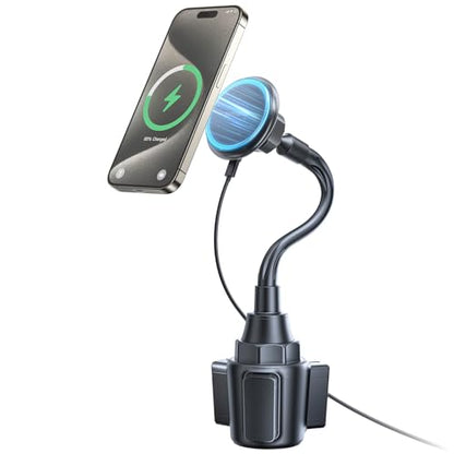 SUPERONE 2026 Upgraded for MagSafe Cup Holder Charger, MagSafe Car Mount Charger 15W Fast Charging with Adjustable Gooseneck for iPhone 17 16 15 14 13 12 Pro Max Plus Mini MagSafe Case