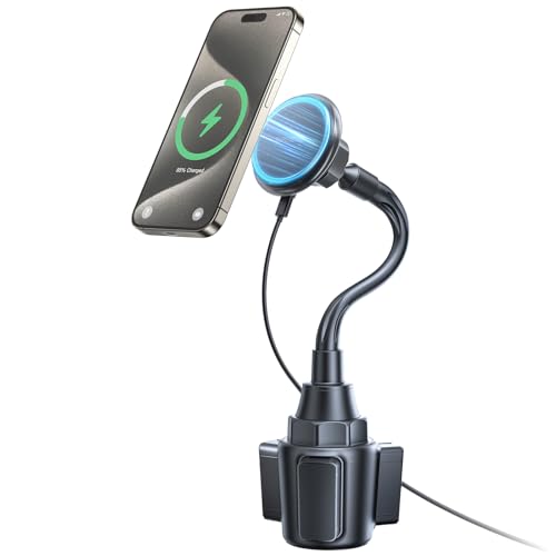 SUPERONE 2026 Upgraded for MagSafe Cup Holder Charger, MagSafe Car Mount Charger 15W Fast Charging with Adjustable Gooseneck for iPhone 17 16 15 14 13 12 Pro Max Plus Mini MagSafe Case