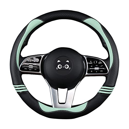 Iwantit® Steering Wheel Cover with Carbon Fiber and Anti-Slip Rubber Ring,Universal Fit 14.5-15 inches for Cars,SUV (Fruit Green) - color: 002-Fruit Green