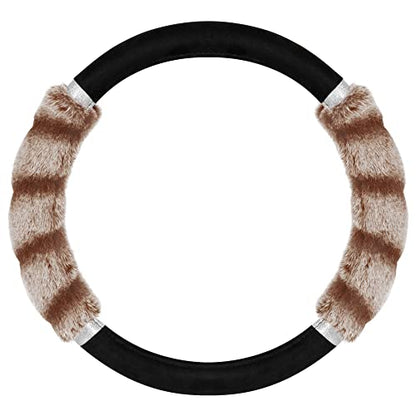 BDK Bear Fur Steering Wheel Cover, Plush Faux Fur Fuzzy Steering Cover for Car Truck Van SUV, Standard Size Fits Wheels 14.5-15 in Diameter, Two Tone Black/Brown with Glitter - color: #39 Brown with Glitter, size: Fits 14.5 - 15" Sw