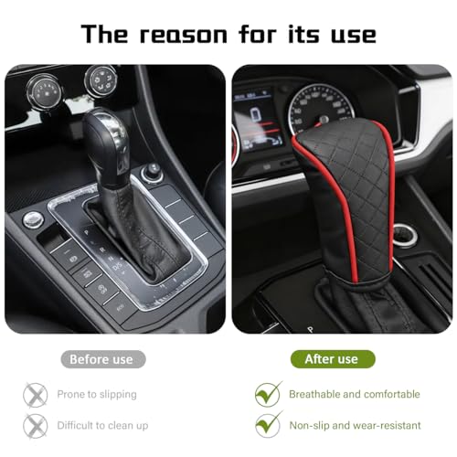 Car Gear Shift Cover, Universal Car Accessories Compatible with Most Truck/Car/SUV, Leather Gear Shift Cover, Soft Comfort, Black Red - color: dangbataoBlackRed
