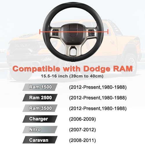 West Llama Customized Auto Car Steering Wheel Cover for Dodge RAM 1500 2500 3500, 15.5-16 inch (Black+Gray Line-Large Size) - color: D-Black+Gray, size: Large Size (15 ½''-16'')