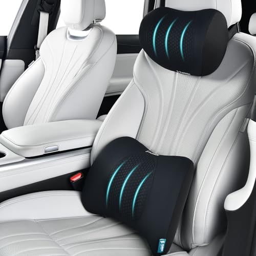 FLORICH Lumbar Support with Car headrest Back Pillow for Chair Headrest Pillow with Gel Memory Foam Massage Point Memory Foam Back Pillow for Office Chair(Black) - color: Black, size: Lumbar+headrest