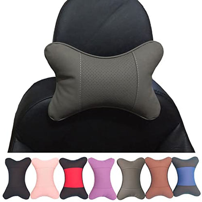 Car Neck Pillows 2pcs Pack Car Headrest Pillow Pu Leather Car Cervical Pillows for Traveling Car Pillows Filled by Fiber (Gray) - color: Grey