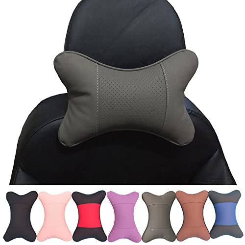 Car Neck Pillows 2pcs Pack Car Headrest Pillow Pu Leather Car Cervical Pillows for Traveling Car Pillows Filled by Fiber (Gray) - color: Grey