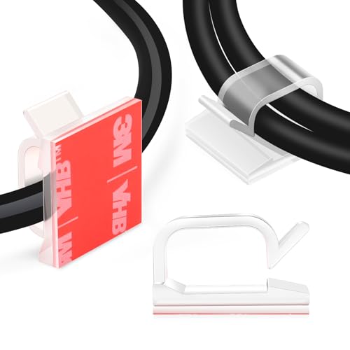 XHF 3/4” Adhesive Cable Wire Clips Clear 120pcs, Outdoor Christmas Light Clips, Cable Staples Cable Management Wire Organizer Cord Holder for Under Desk, Car, Wall, TV PC Ethernet - color: Clear, size: 3/4"-120pcs
