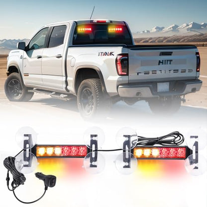 2X Strobe Lights: 6.1 inch Amber & Red Police Lights, 12 LED Emergency Hazard Warning Splitter, Front/Rear, Fire Trucks & Car - color: Amber/Red