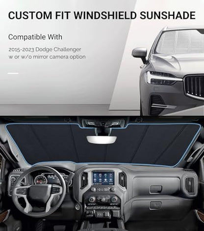 Pigenius Windshield Sun Shade for Dodge Challenger 2015-2023. Reflective Aluminum Film Front Window Sunshade - BLAZBLOCK - color: Shiny Silver, size: 2015-2023 Challenger