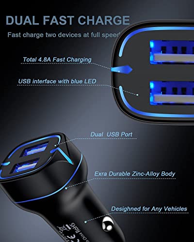 Phone Car Charger, Dual Port Cigarette Lighter Adapter + 2Pack-3FT Lightning Cables Fast Charging for iPhone 14 13 12 Pro Max Mini 11Pro 10 SE X XR XS Max 8, Lightening Wire 3FT + Car Phone Cargador - size: Car Charger Fit