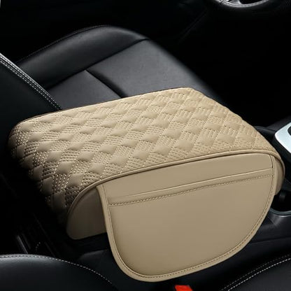 wuyaoyao Car Center Console Cover, 12.2"×8.27"×1.97" Leather Center Console Protector, Auto Armrest Pad with 2 Storage Pocket, Universal Armrest Cover Cushion for Most Cars, Trucks, SUVs (Beige) - color: Beige