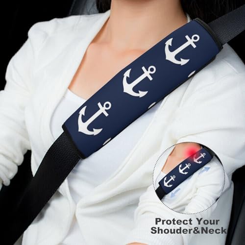 Comfortable Cushion Pad Car Shoulder Strap Harness Pad, Nautical Anchor Navy 2PCS Car Belt Covers - color: Color350