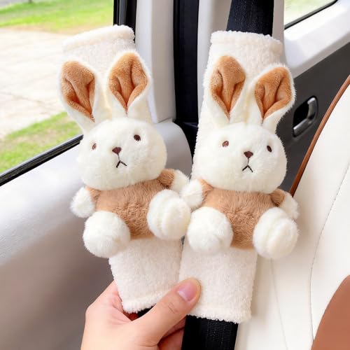 2 PCS Seat Belt Cover Pad, Cute Kawaii Animal Bunny Seatbelt Covers for Kids and Adults, Winter Plush Fluffy Soft Seat Belt Cover, Cartoon Seatbelt Cushion,Car Seat Strap Pads (D-Bunny) - color: D-Bunny