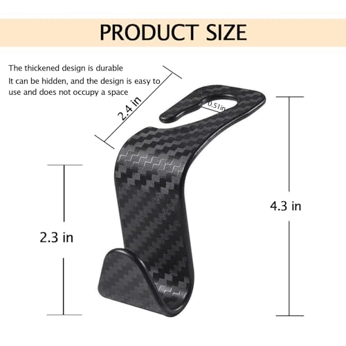Car Seat Headrest Hook Universal Car Seat Hook Storage Rack S-Shape Plaid Black 4-Pack