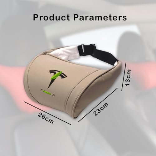 Car Headrest Neck Pillow Support Ergonomic, with Valve Stem Covers Accessory for Driving Seat Fatigue Relief Compatible with Model S X 3 Y & Cybertruck - 2 Pieces - color: D. Beige Ver. 3